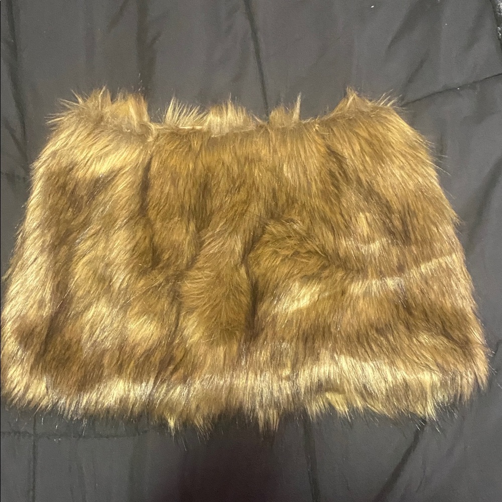 ROMWE Faux Fur Mini Skirt in Brown